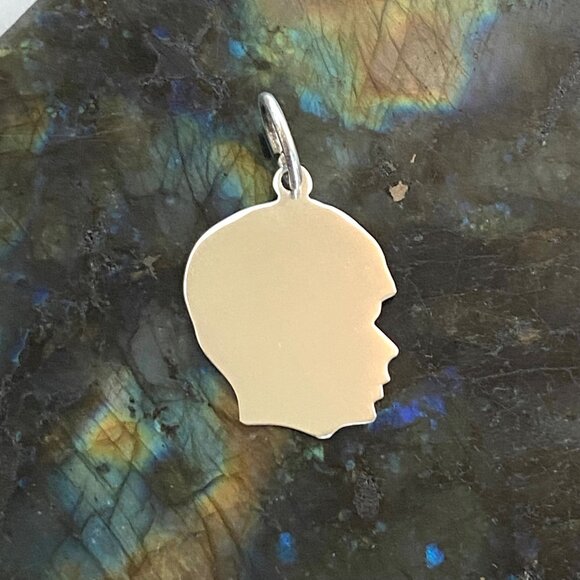 Sterling Silver 925 Male Boy Child Silhouette Profile Engravable Charm Pendant - Picture 2 of 12